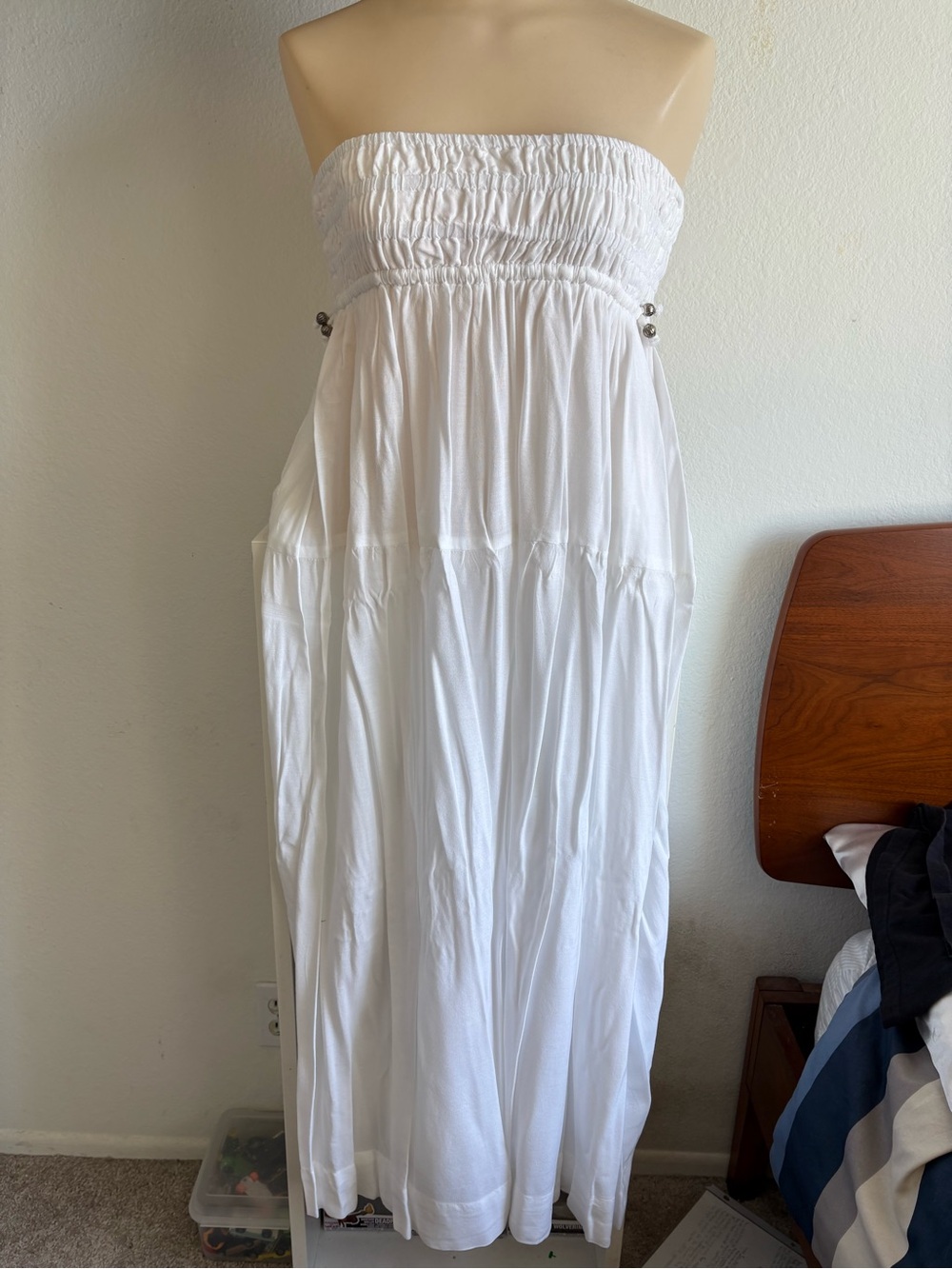 Elan White Strapless Smocked Maxi Dress